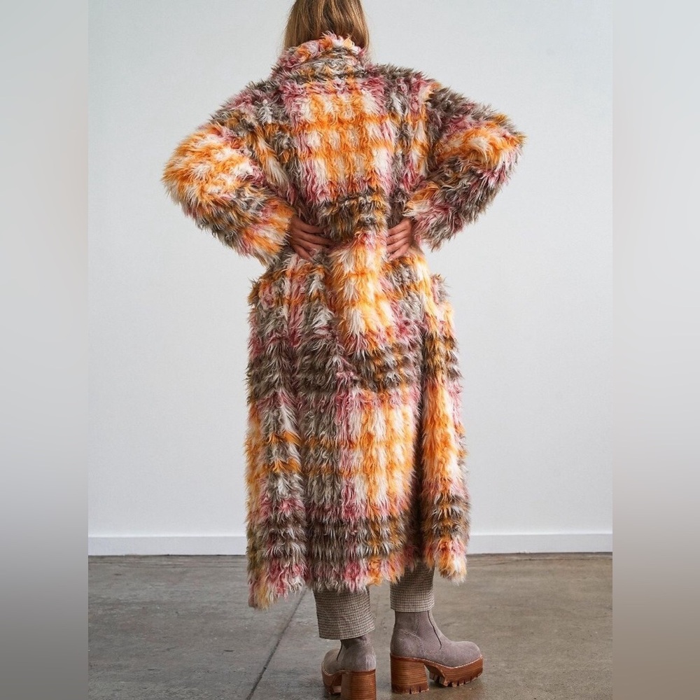 NWT Free People Cardi Plaid Faux Fur Coat $698 MSRP - Picture 7 of 16